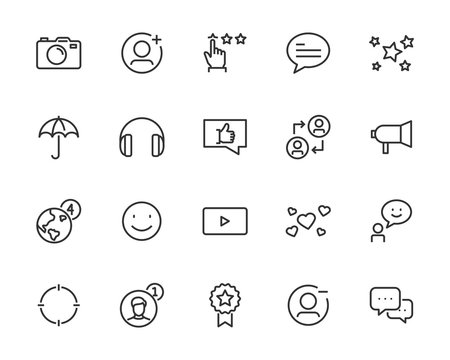 set of communication icons, such as social media, address, application