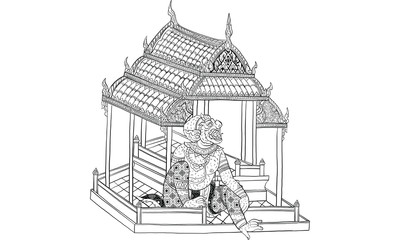 Thai traditional painting in temple, vector