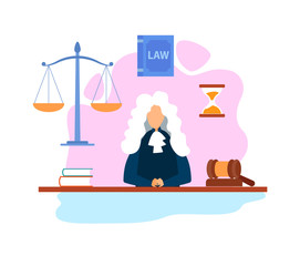 Magistrate in Courtroom Flat Vector Illustration