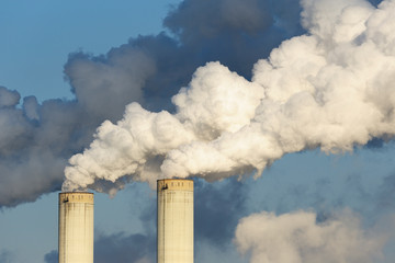 Smoke stacks of coal fired power station, Germany, Europe