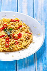 Spaghetti aglio e olio - pasta with chili and garlic