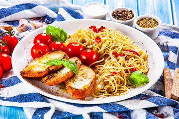 Spaghetti aglio e olio - pasta with chili and garlic