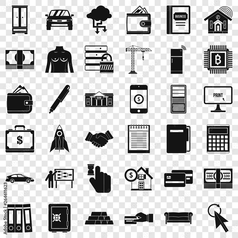 Poster credit calculator icons set. simple style of 36 credit calculator vector icons for web for any desig