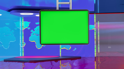 Virtual TV news broadcast studio set background