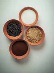 Plates with ingedients, Sugar,tea and coffee