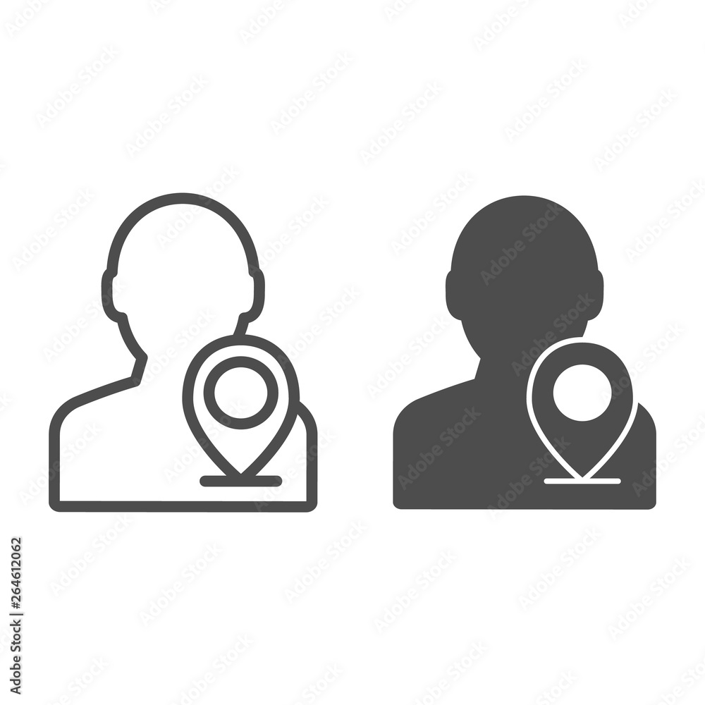 Poster map pointer with man line and glyph icon. person location vector illustration isolated on white. nav