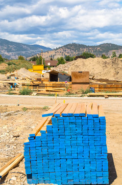 Engineered lumber materials prepared for building construction. Tow by four lumber wood. 2by4