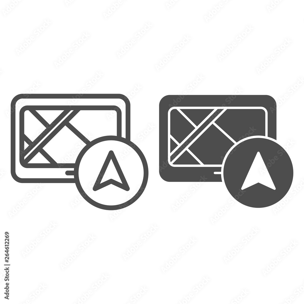 Aufkleber tablet navigator line and glyph icon. gps vector illustration isolated on white. tablet with navigat