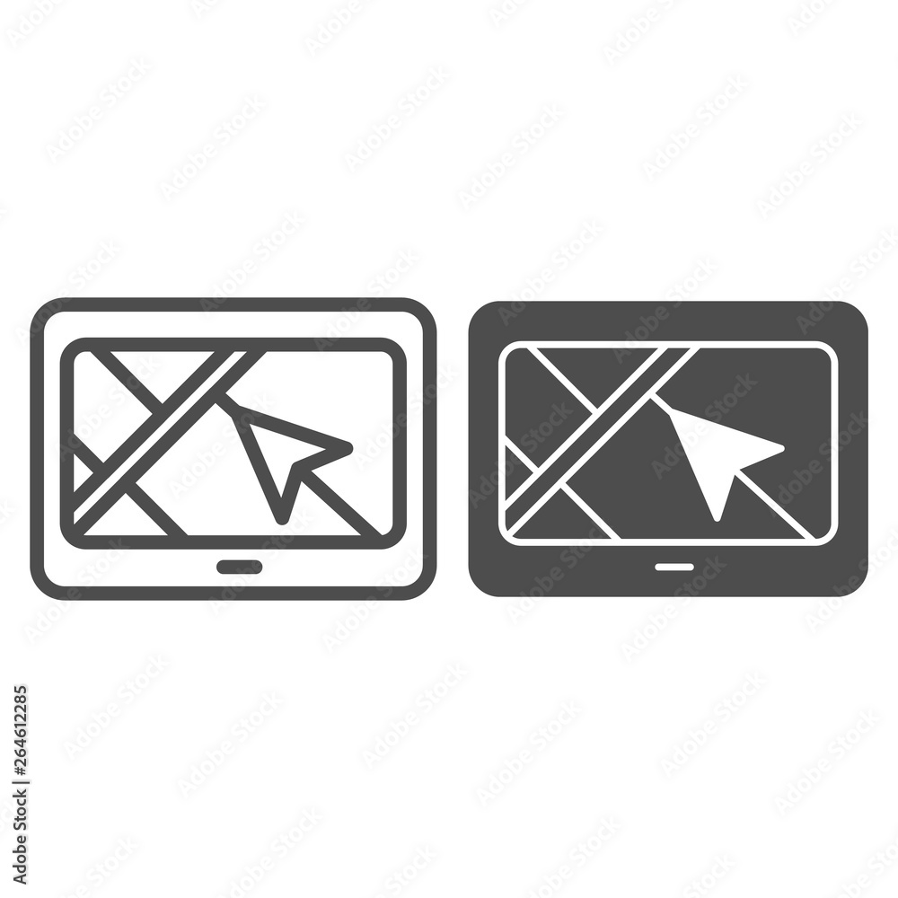 Poster tablet with navigation arrow line and glyph icon. gps app vector illustration isolated on white. tab