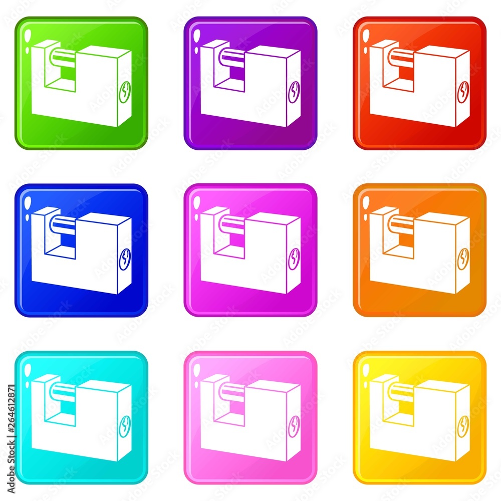 Poster padlock icons set 9 color collection isolated on white for any design