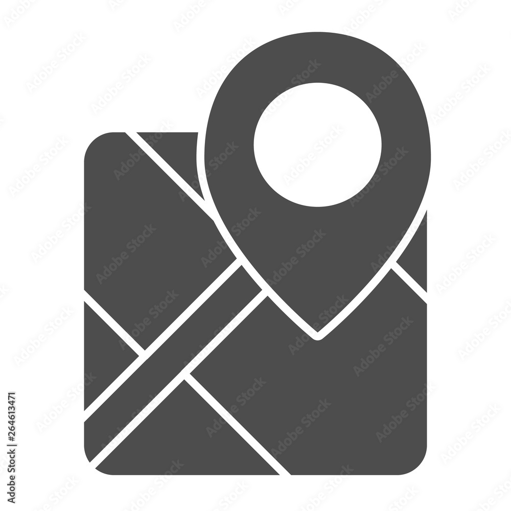 Poster gps solid icon. map with pin vector illustration isolated on white. marker locate glyph style design