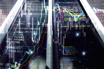 Broker monitoring center. Stock market management center. Trading algorithms on server room.