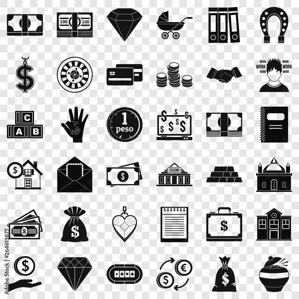 Aufkleber deposit in bank icons set. simple style of 36 deposit in bank vector icons for web for any design