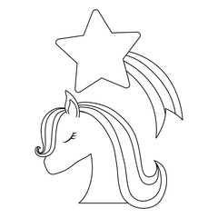 head of cute unicorn with shooting star