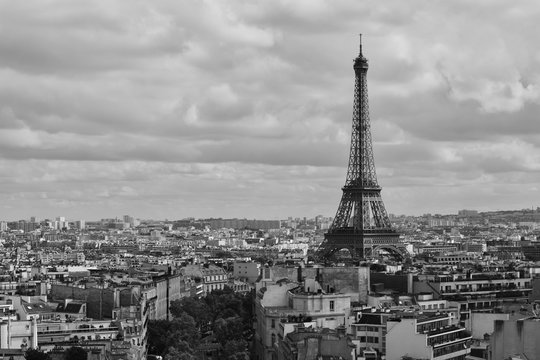Black and White Paris Cityscape with Eiffel Tower