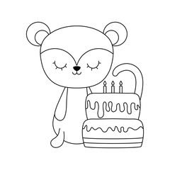cute monkey with cake of birthday