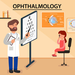 Vector Flat Illustration Ophthalmology Lettering.