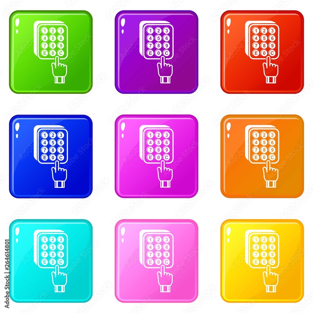 Poster digital lock icons set 9 color collection isolated on white for any design