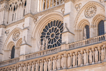 Obraz premium Architectural fragments of Reims Notre-Dame cathedral. Notre-Dame de Reims Cathedral Our Lady of Reims, 1275 is Roman Catholic Church in Reims. France.