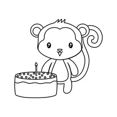 cute monkey animal with cake of birthday