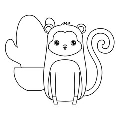 cute monkey animal with cactus in pot