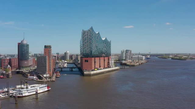 Aerial view of the Hafencity in Hamburg with Elbphilharmonie