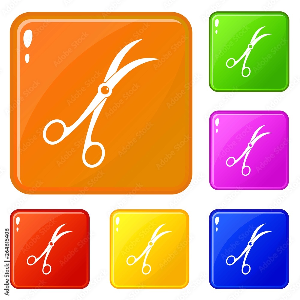 Poster surgical scissors icons set collection vector 6 color isolated on white background