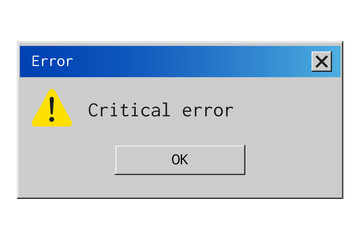 Retro error message. Old dialog box of system failure notification.