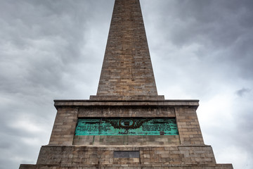 Dublin, Ireland – March 2019. Wellington Monument Imposing 62m obelisk built to commemorate victories of Arthur Wellesley, 1st Duke of Wellington. in Dublin, Ireland