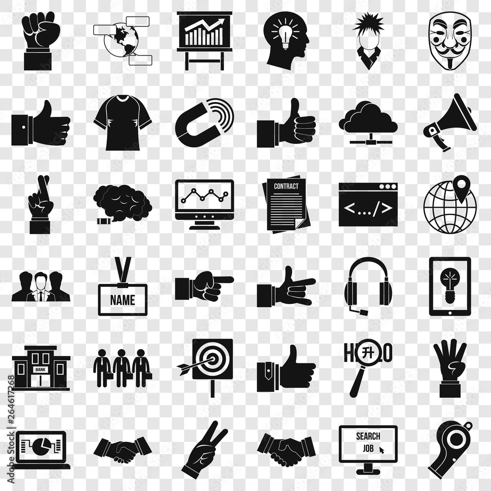 Poster ok gesture icons set. simple style of 36 ok gesture vector icons for web for any design