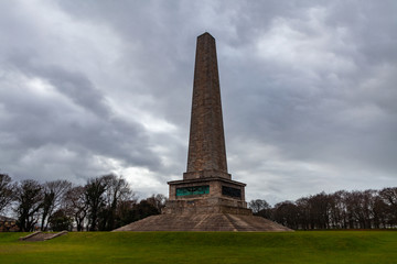 Dublin, Ireland – March 2019. Wellington Monument Imposing 62m obelisk built to commemorate...