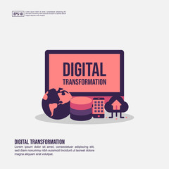 Digital transformation concept for presentation, promotion, social media marketing, and more. Minimalist Digital transformation infographic with flat icon