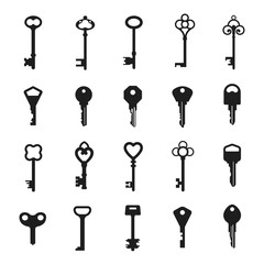 Vintage key black silhouette, security metal collection