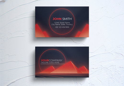Business Card Layout with Retro Pyramid Elements