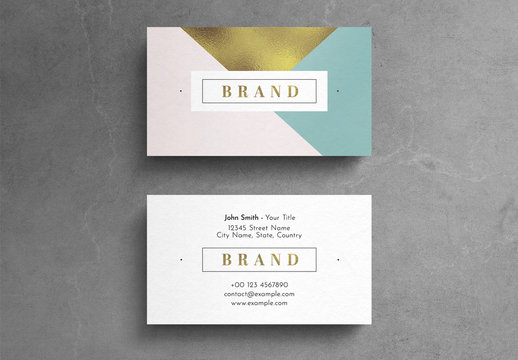 Geometric Pastel Business Card Layout with Gold Leaf Element