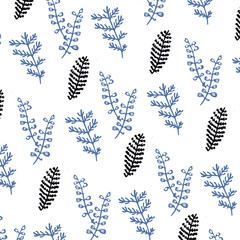 Leaves texture pattern.Watercolor floral background.