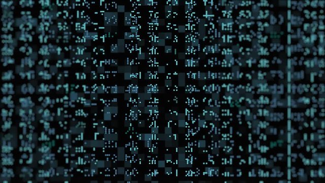 close up view of encrypted text scrolling on screen, concept of hacker attack or virus or alien messages