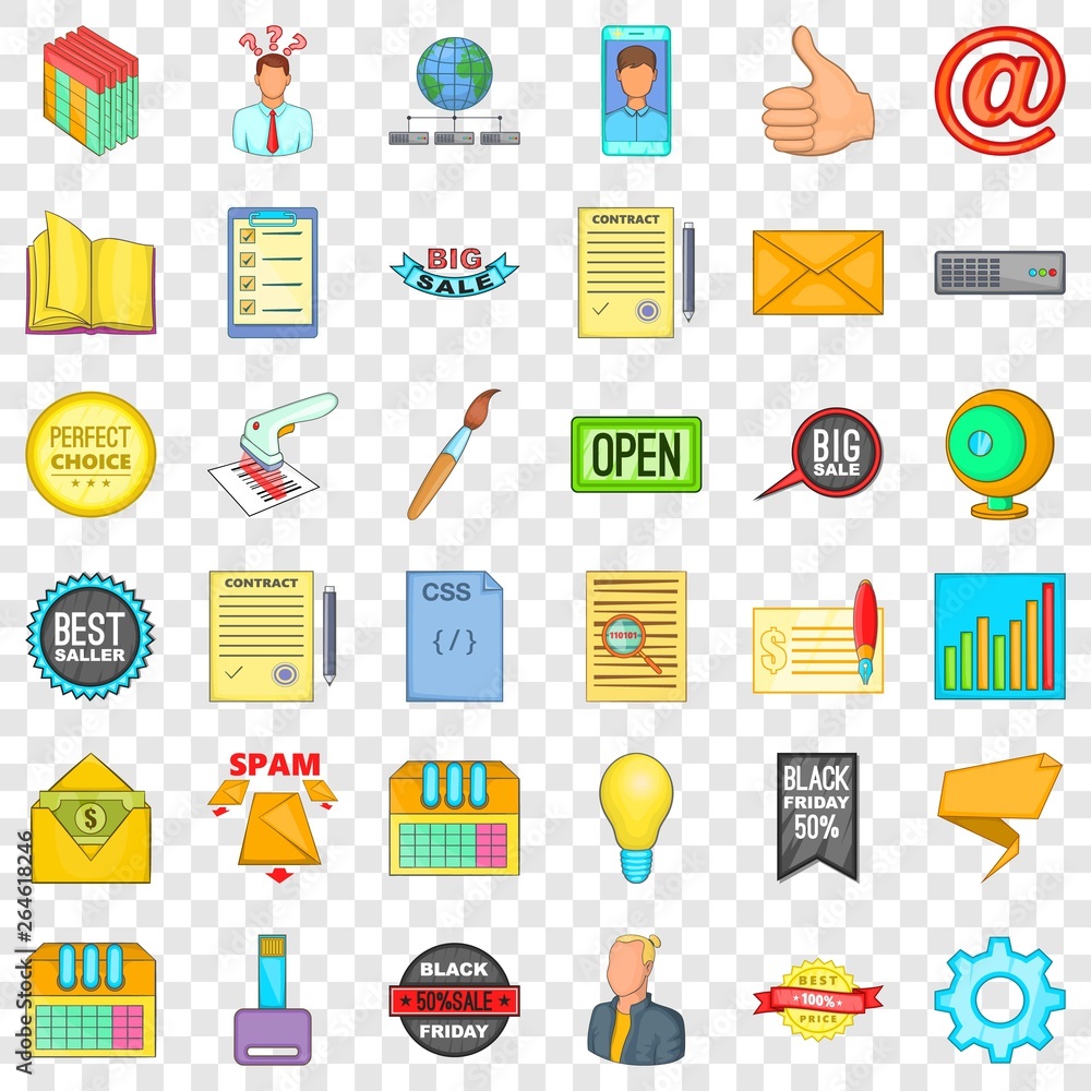 Poster digital screen icons set. cartoon style of 36 digital screen vector icons for web for any design