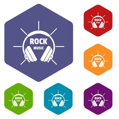 Obraz premium Modern rock music icons vector colorful hexahedron set collection isolated on white 