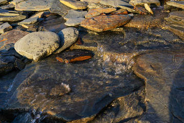 Water running over rocks