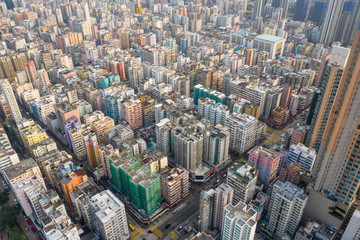 Fototapeta na wymiar Drone fly over Hong Kong residential district