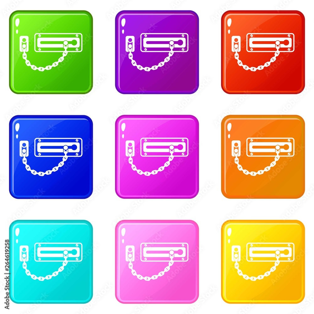 Poster door latch icons set 9 color collection isolated on white for any design