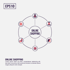 Online shopping concept for presentation, promotion, social media marketing, and more. Minimalist Online shopping infographic with flat icon