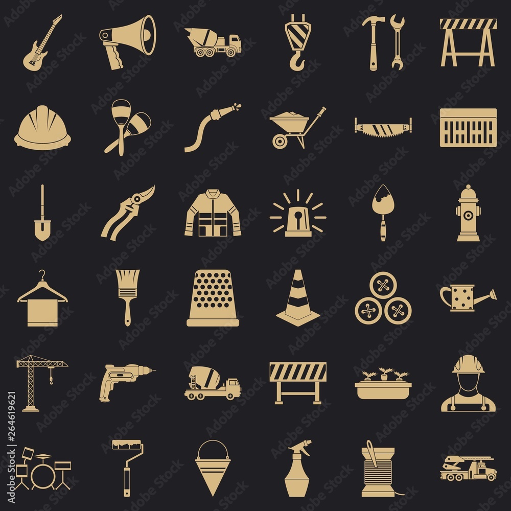Poster hammer icons set. simple style of 36 hammer vector icons for web for any design