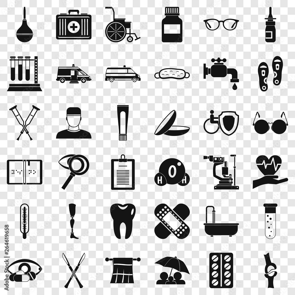 Poster disabled person icons set. simple style of 36 disabled person vector icons for web for any design