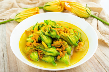 Chinese food, fried pumpkin flower