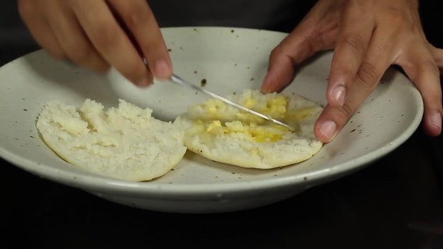 fill arepa traditional food venezuelan with margarine and cheese