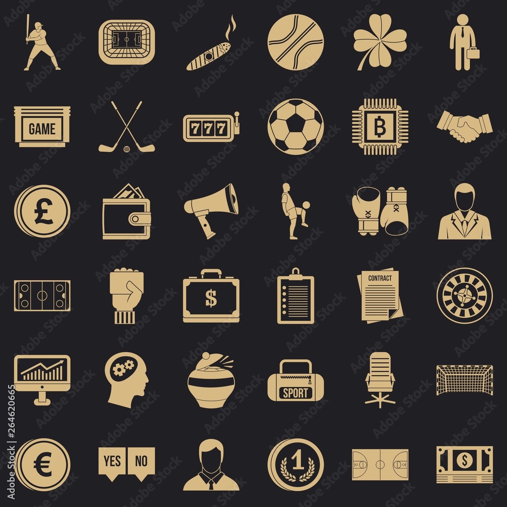Poster roulette icons set. simple style of 36 roulette vector icons for web for any design