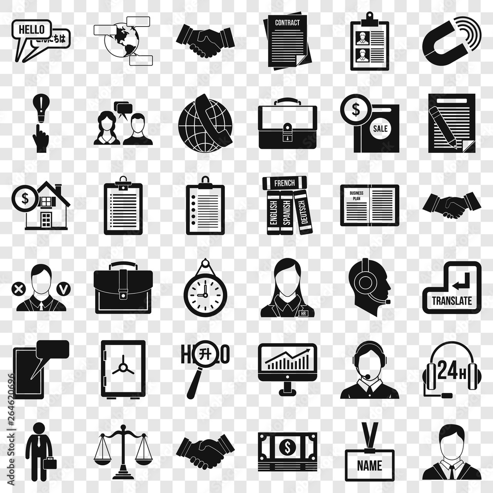 Poster important discussion icons set. simple style of 36 important discussion vector icons for web for any