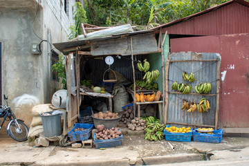 Miches, Dominican Republic, 16 april, 2019 / Typical, local wooden fruit shop on the road